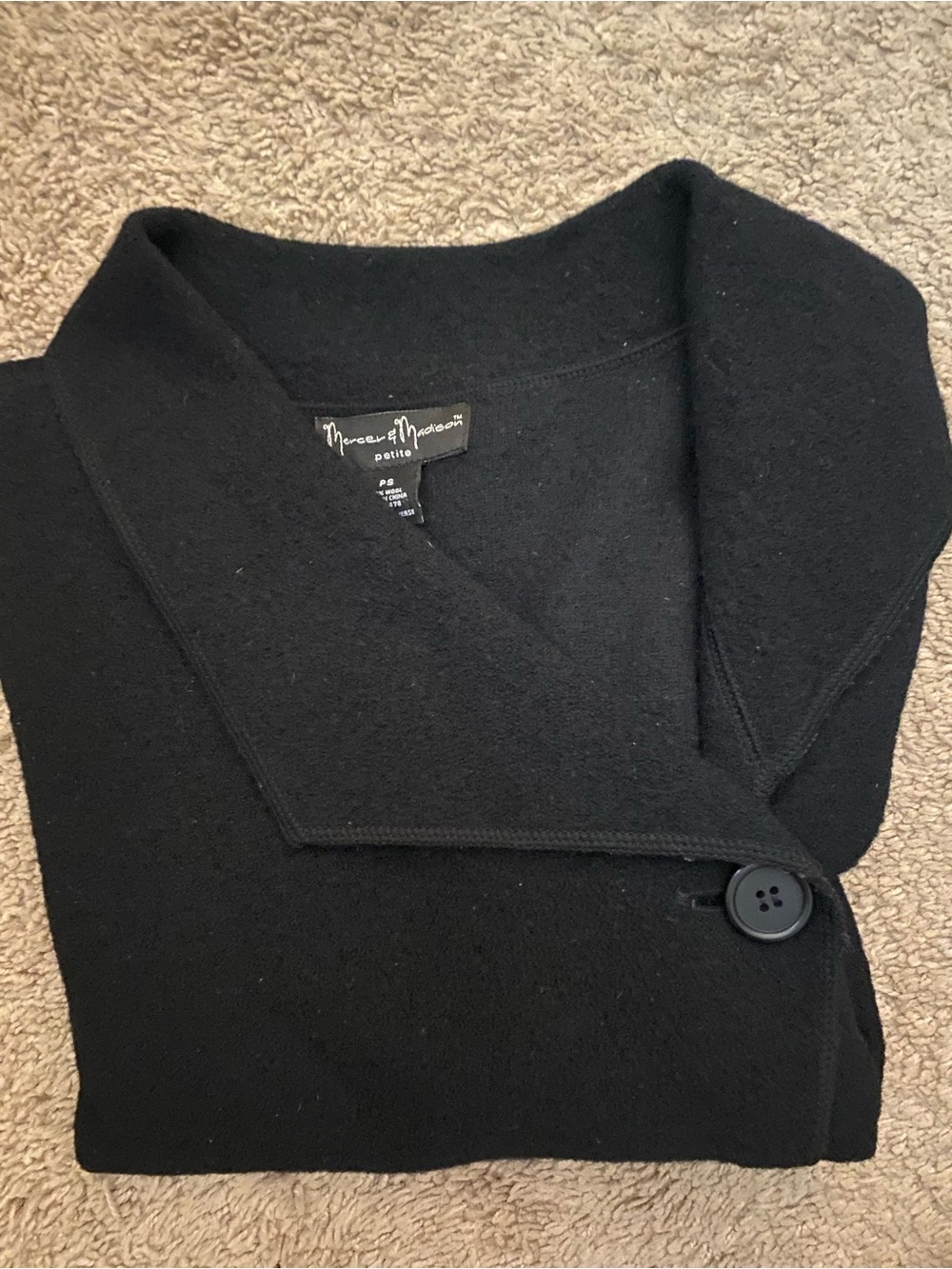 Mercer & Madison Black Wool Wrap Cardigan Sweater Size PS Petite Small